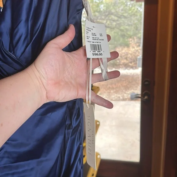 NWT Galina Signature Odette Navy Satin Gown Size 16 Formal Prom Maxi Dress - Picture 6 of 10